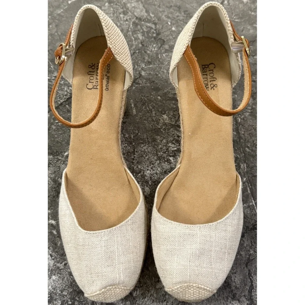 Croft And Barrow Womens Jute Wrapped Wedge Espadrille Sandal Linen Size 9M